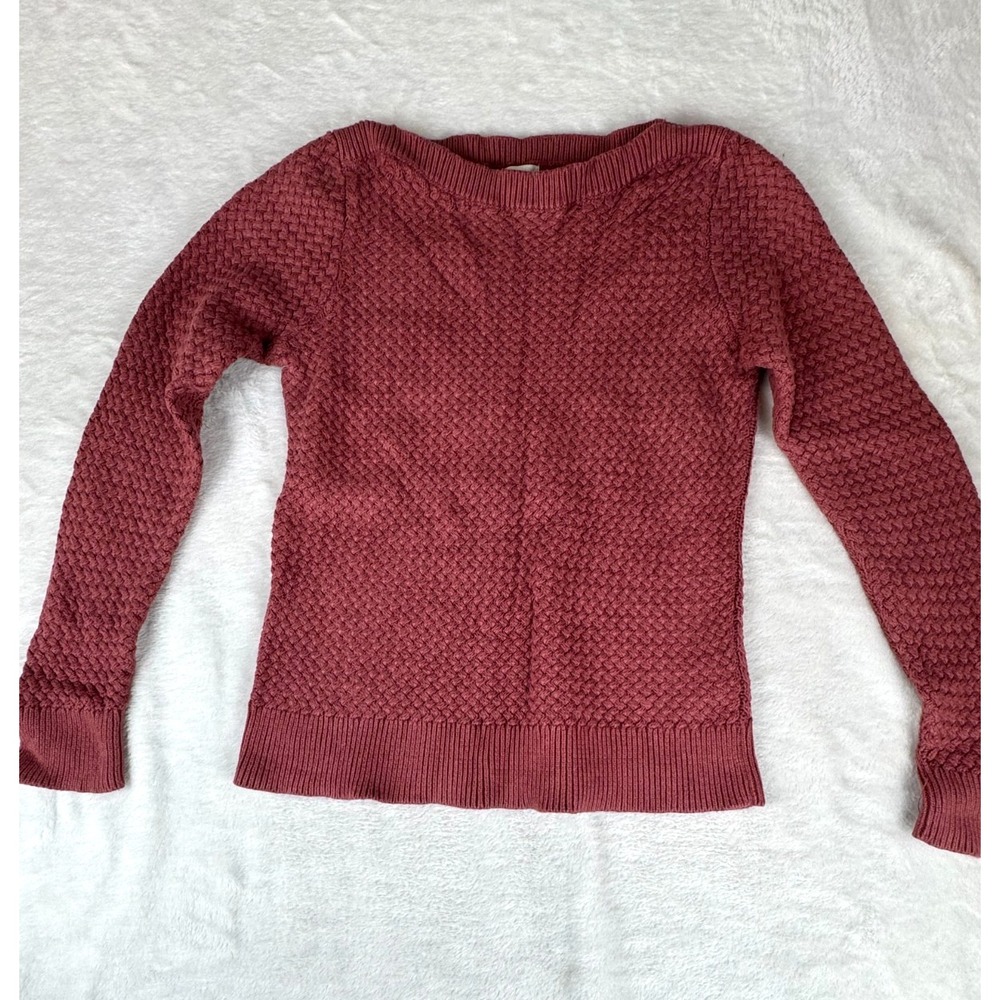 L.L. Bean Basketweave Sweater Womens XS Maroon Knit Textured Boat Neck Pullover